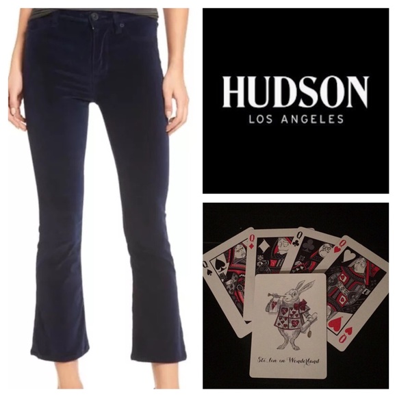 Hudson Jeans Pants - New Hudson Brix Velvet Jeans Navy Ankle Cropped Boot Cut Pant High Rise